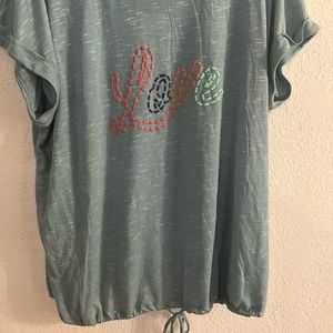 Embroidered LOVE shirt with drawstring cinch waist